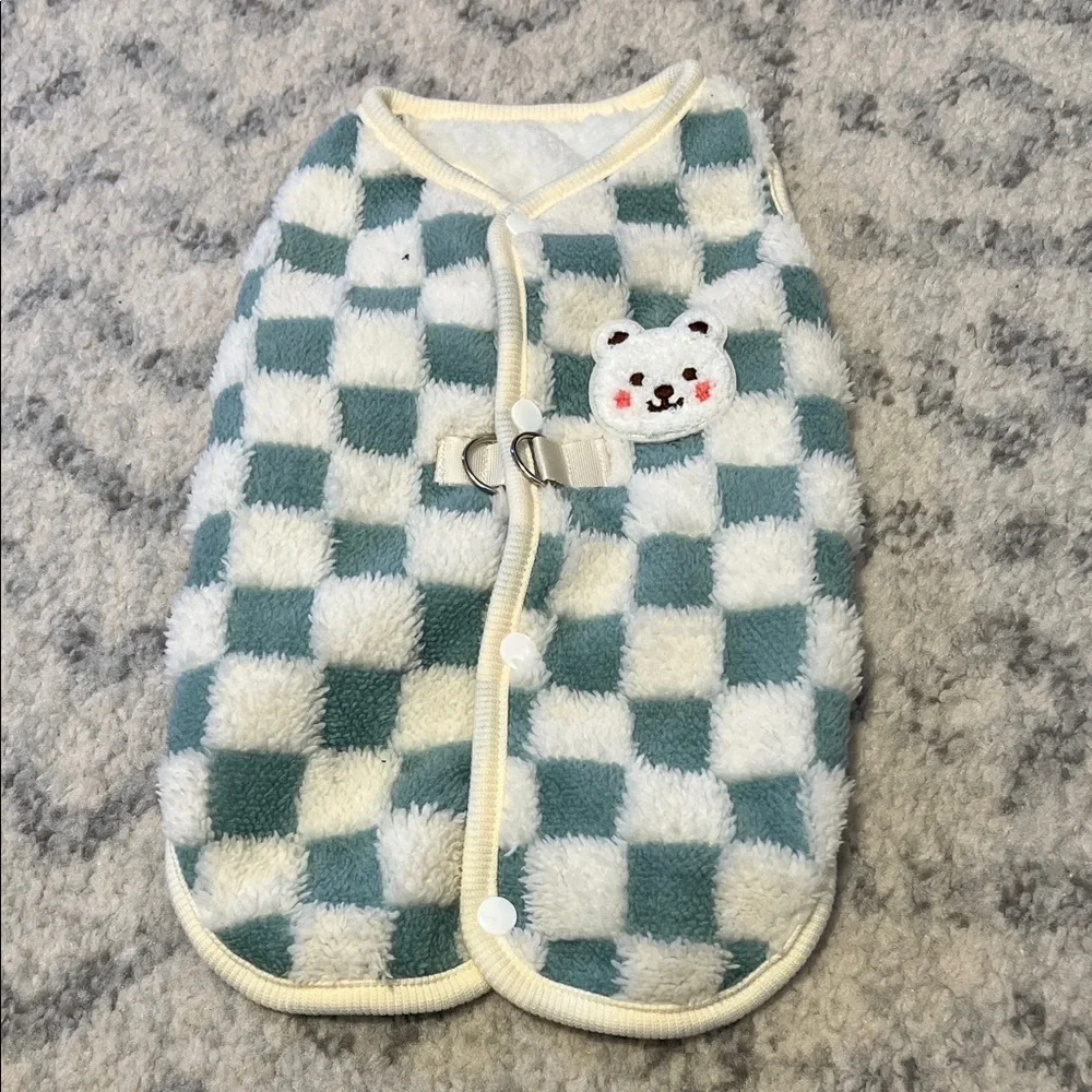 Cozy Checkered Pet Vest - Blue and White